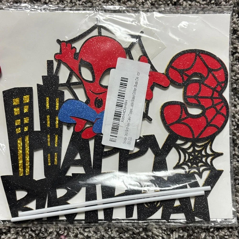 Spider-Themed 3rd Birthday Cake Topper Set